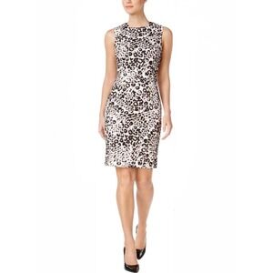CALVIN KLEIN Sleeveless Leopard Animal Print Scuba Sheath Dress | 6